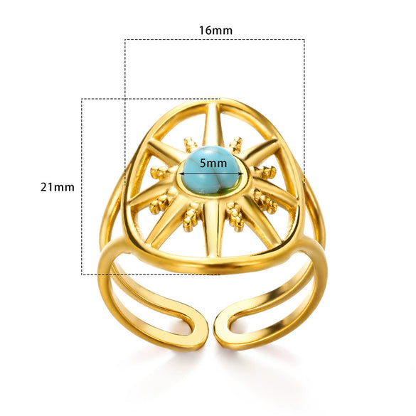 Simple Geometric Turquoise Inlaid Stainless Steel Open Ring Electroplated Unisex Women