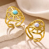 Simple Geometric Turquoise Inlaid Stainless Steel Open Ring Electroplated Unisex Women