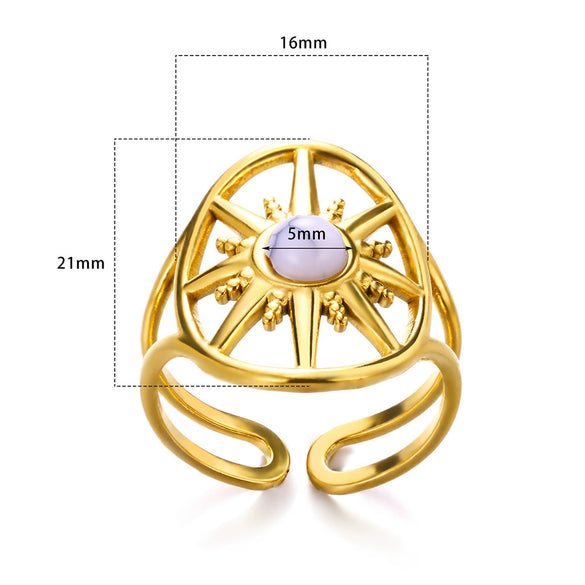 Simple Geometric Turquoise Inlaid Stainless Steel Open Ring Electroplated Unisex Women