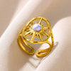 Simple Geometric Turquoise Inlaid Stainless Steel Open Ring Electroplated Unisex Women
