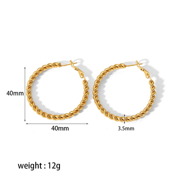 Simple Geometric Twist Ctype Stainless Steel Electroplated Earrings For Women