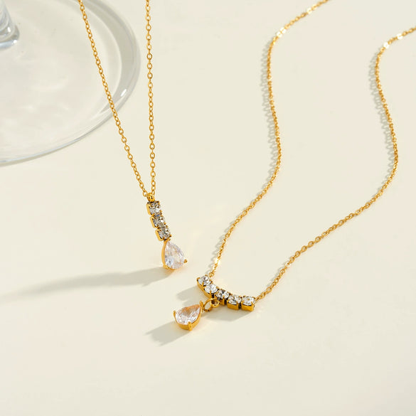 Simple Geometric Water Drop Pendant Necklace In Stainless Steel With Vacuum Plated Finish For Women