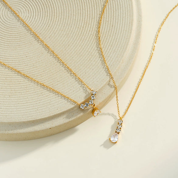 Simple Geometric Water Drop Pendant Necklace In Stainless Steel With Vacuum Plated Finish For Women
