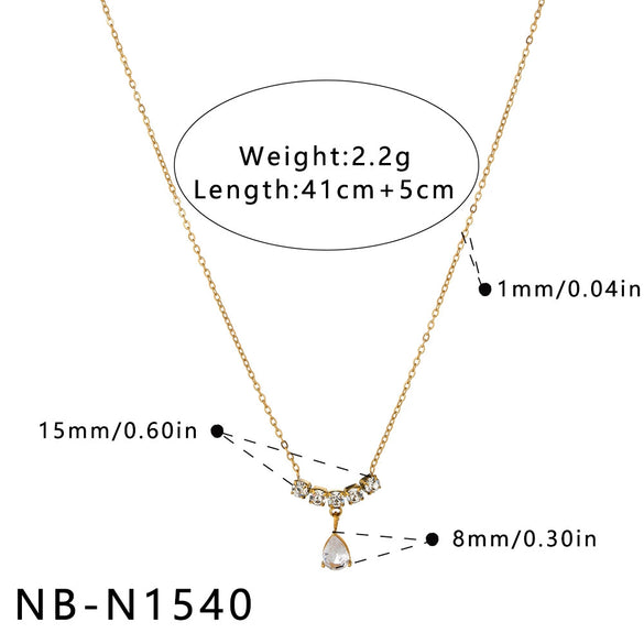 Simple Geometric Water Drop Pendant Necklace In Stainless Steel With Vacuum Plated Finish For Women