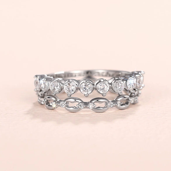 Simple Geometric Zircon Copper Ring Twopiece Set Minimalist Fashion Jewelry