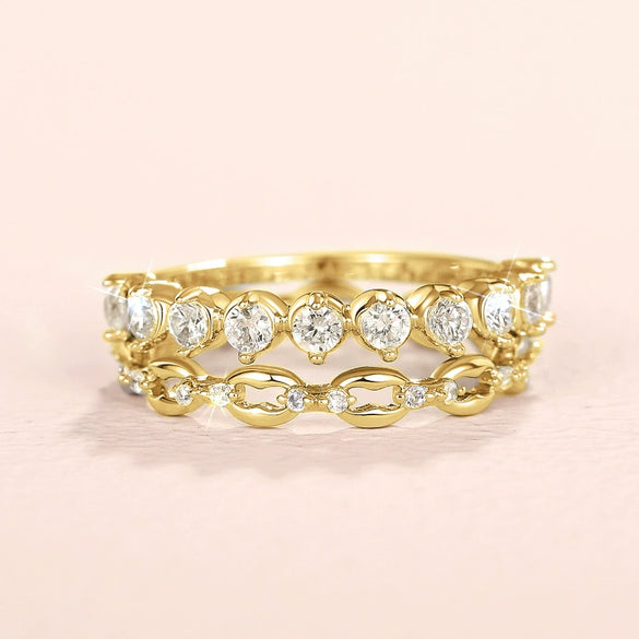 Simple Geometric Zircon Copper Ring Twopiece Set Minimalist Fashion Jewelry
