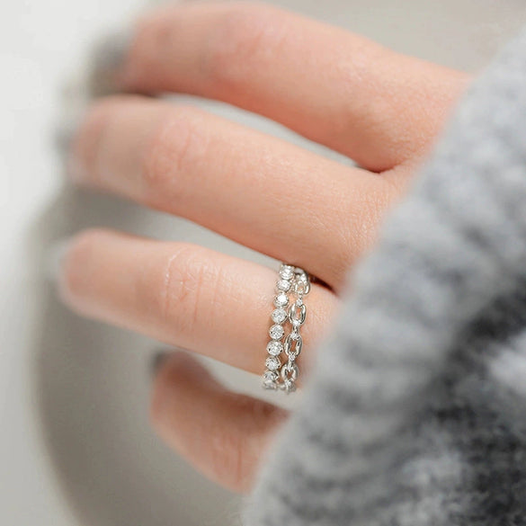 Simple Geometric Zircon Copper Ring Twopiece Set Minimalist Fashion Jewelry