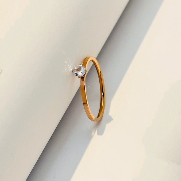 Simple Geometric Zircon Decorative Titanium Steel Ring For Women Rose Gold Electroplated Fadeless Fashion Index Finger Ring