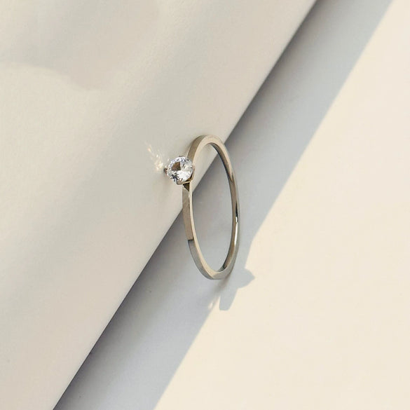 Simple Geometric Zircon Decorative Titanium Steel Ring For Women Rose Gold Electroplated Fadeless Fashion Index Finger Ring