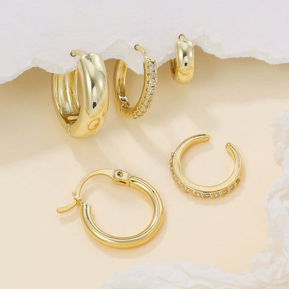 Simple Glossy Circle Highend Twisted Copper Needle Earrings With Geometric Pattern And Zirconia Processing