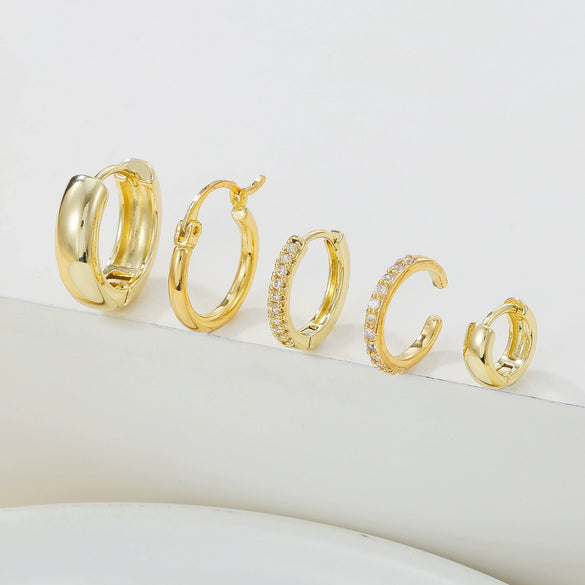 Simple Glossy Circle Highend Twisted Copper Needle Earrings With Geometric Pattern And Zirconia Processing