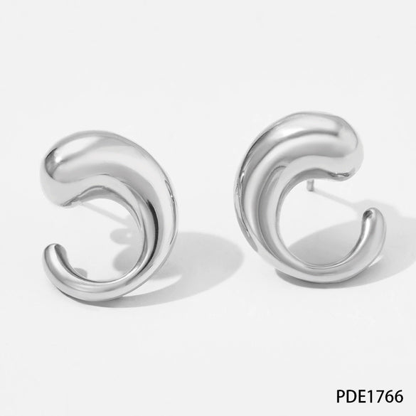 Simple Glossy Metal Stud Earrings With Geometric Shape Made Of Stainless Steel And Electroplated For Women