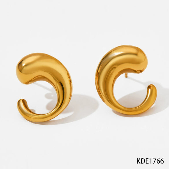 Simple Glossy Metal Stud Earrings With Geometric Shape Made Of Stainless Steel And Electroplated For Women