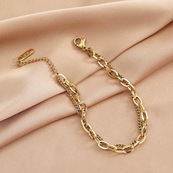 Simple Gold Plated Double Layer Titanium Steel Women's Bracelet