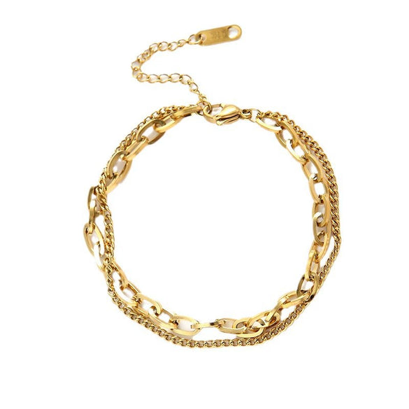 Simple Gold Plated Double Layer Titanium Steel Women's Bracelet