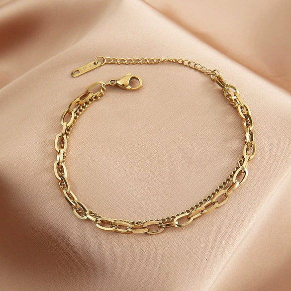 Simple Gold Plated Double Layer Titanium Steel Women's Bracelet