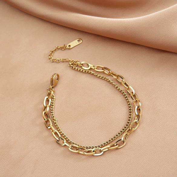 Simple Gold Plated Double Layer Titanium Steel Women's Bracelet