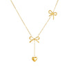 Simple Gold Plated Stainless Steel And Titanium Steel Long Tassel Chain With Bow Pendant Necklace For Women