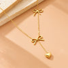 Simple Gold Plated Stainless Steel And Titanium Steel Long Tassel Chain With Bow Pendant Necklace For Women