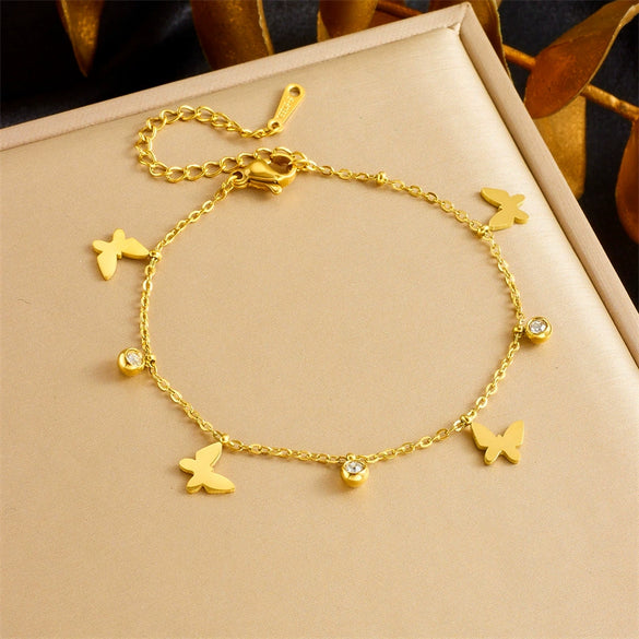 Simple Gold Plated Stainless Steel Butterfly Dragonfly Insect Pendant Necklace For Women