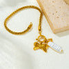 Simple Gold Plated Twist Chain Bow Shell Pendant Stainless Steel Bracelet For Women