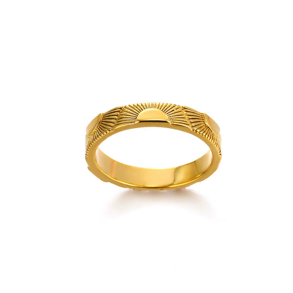 Simple Goldplated Copper Ring For Men And Women Couple Style With Sun Light Relief Design And Electroplating Treatment