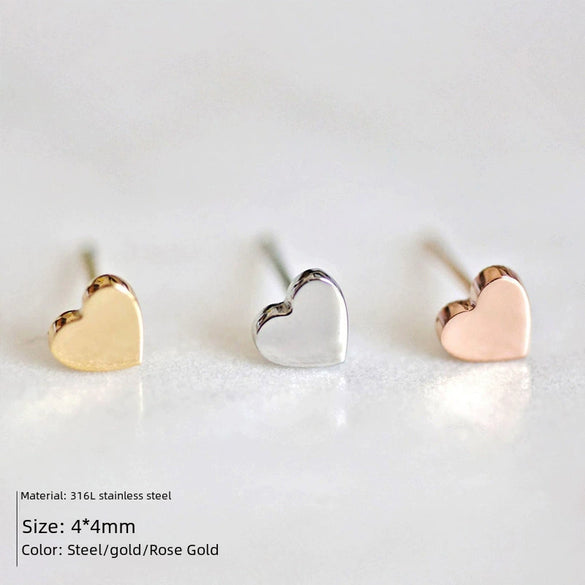 Simple Goldplated Stainless Steel Heart Shaped Ladies Earrings New Accessories Wholesale