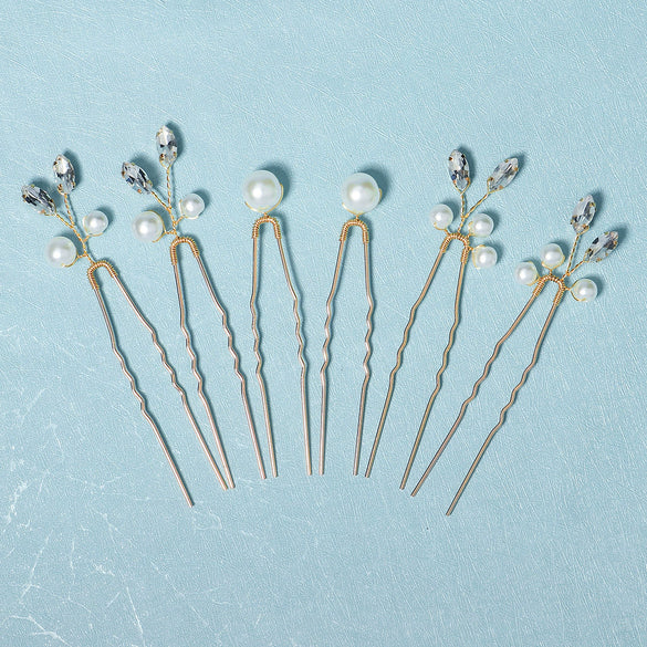 Simple Handmade Alloy U Shape Bridal Hair Pin With Pearl And Rhinestone Wedding Hair Accessory For Women
