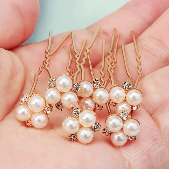 Simple Handmade Alloy U Shape Bridal Hair Pin With Pearl And Rhinestone Wedding Hair Accessory For Women