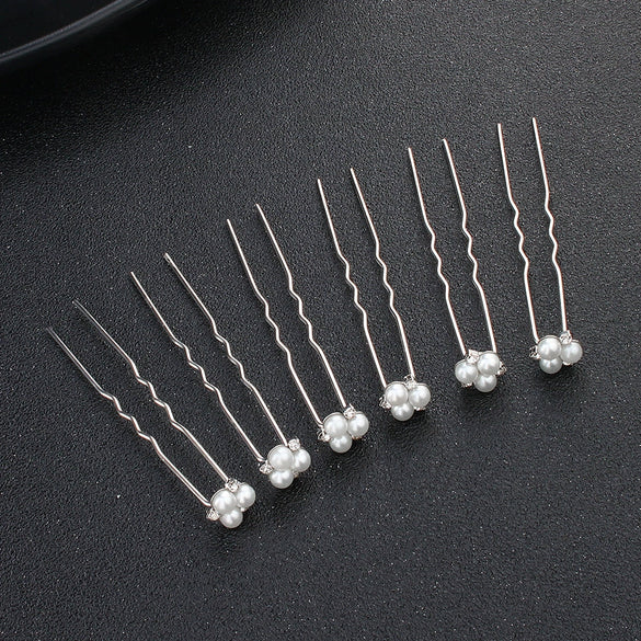 Simple Handmade Alloy U Shape Bridal Hair Pin With Pearl And Rhinestone Wedding Hair Accessory For Women