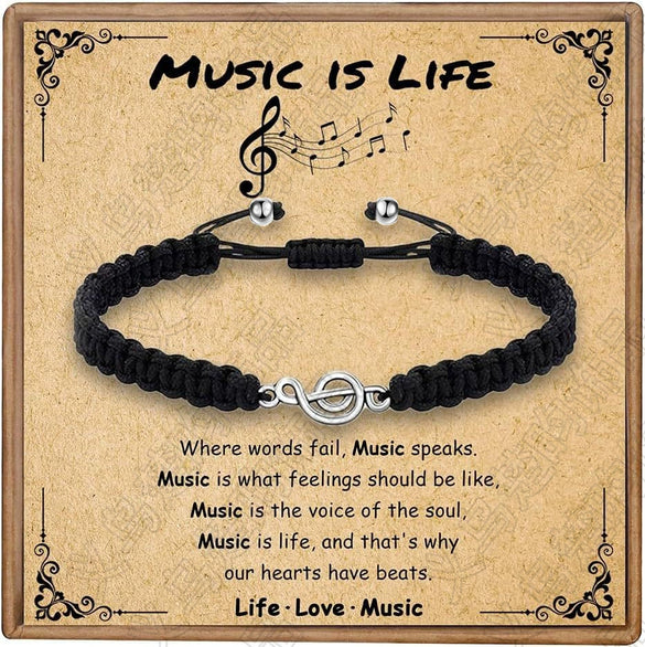 Simple Handmade Jade Line Geometric Music Note Bracelet Hand Woven Unisex Charm Bracelet In Black And Silver