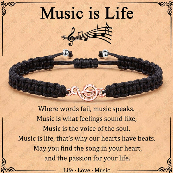 Simple Handmade Jade Line Geometric Music Note Bracelet Hand Woven Unisex Charm Bracelet In Black And Silver