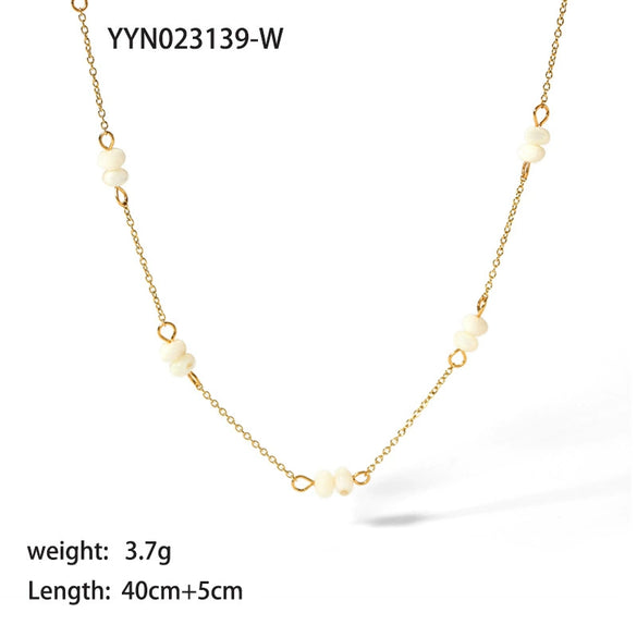 Simple Handmade Natural Stone Necklace With Stainless Steel O Chain And Pvdp Furnace Real Gold Treatment Geometric Design