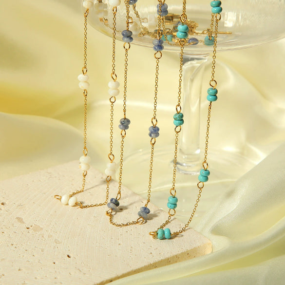 Simple Handmade Natural Stone Necklace With Stainless Steel O Chain And Pvdp Furnace Real Gold Treatment Geometric Design