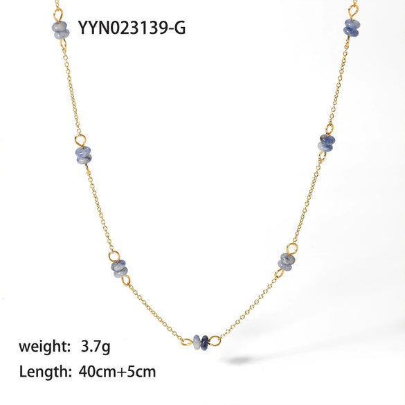 Simple Handmade Natural Stone Necklace With Stainless Steel O Chain And Pvdp Furnace Real Gold Treatment Geometric Design