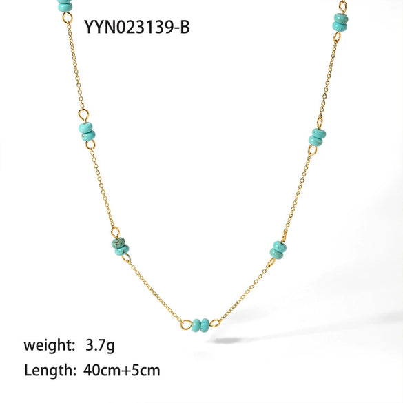 Simple Handmade Natural Stone Necklace With Stainless Steel O Chain And Pvdp Furnace Real Gold Treatment Geometric Design
