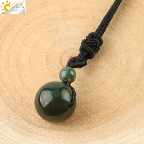 Simple Handmade Natural Stone Round Bead Pendant Necklace With Wear Rope Chain Minimalist Jewelry