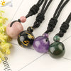 Simple Handmade Natural Stone Round Bead Pendant Necklace With Wear Rope Chain Minimalist Jewelry