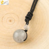 Simple Handmade Natural Stone Round Bead Pendant Necklace With Wear Rope Chain Minimalist Jewelry