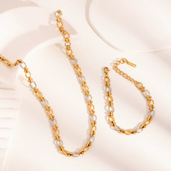 Simple Handmade Stainless Steel Cross Chain Jewelry Set For Women With Pvd Furnace Vacuum Real Gold Plating