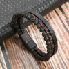 Simple Handwoven Titanium Steel Bracelet With Natural Volcanic Stone And Geometric Pattern For Men And Women