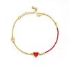 Simple Heart Shape Red Rope Bracelet For Women Copper Lucky Jewelry With Gold Plated Artificial Gem Inlay Fashion Wholesale