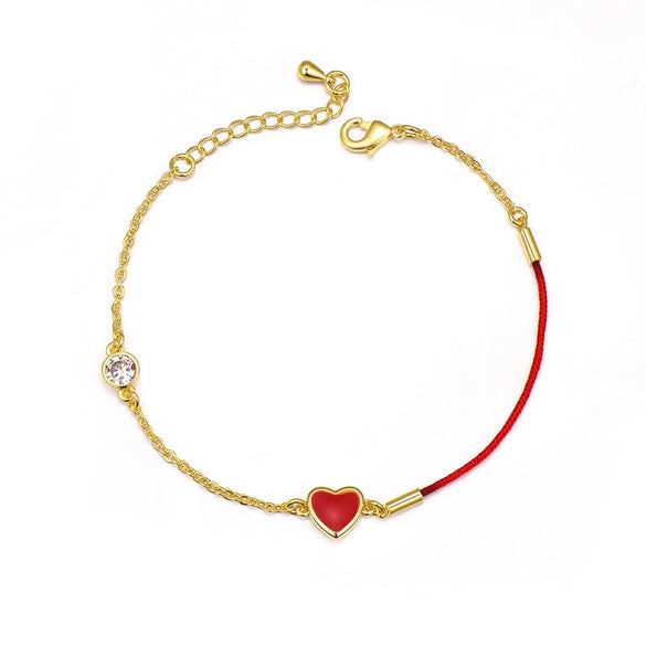 Simple Heart Shape Red Rope Bracelet For Women Copper Lucky Jewelry With Gold Plated Artificial Gem Inlay Fashion Wholesale