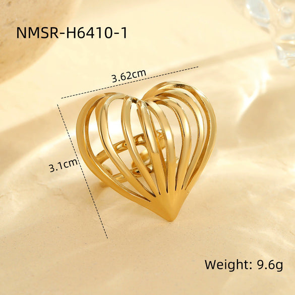 Simple Heart Shape Stainless Steel Ring With Electroplating And Retro Style