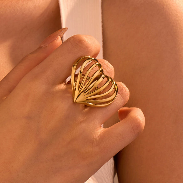 Simple Heart Shape Stainless Steel Ring With Electroplating And Retro Style