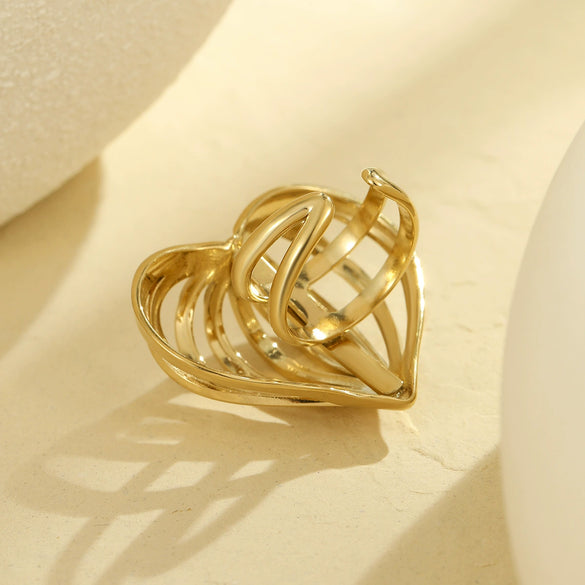 Simple Heart Shape Stainless Steel Ring With Electroplating And Retro Style