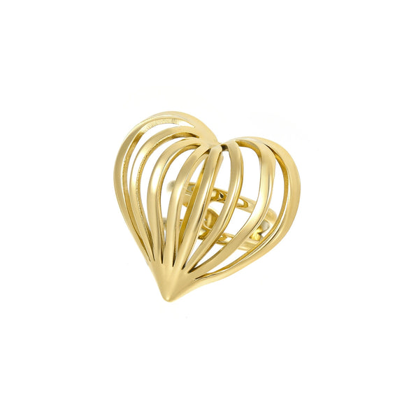 Simple Heart Shape Stainless Steel Ring With Electroplating And Retro Style