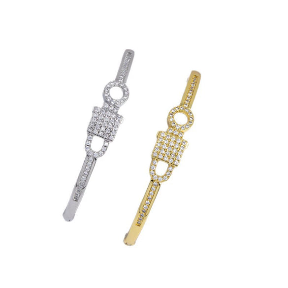 Simple Highend Lockshaped Copper Electroplated Diamondinlaid Bracelet