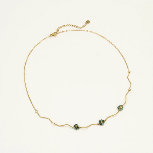 Simple Highend Natural Stone Flower Stainless Steel Necklace Electroplated Jewelry