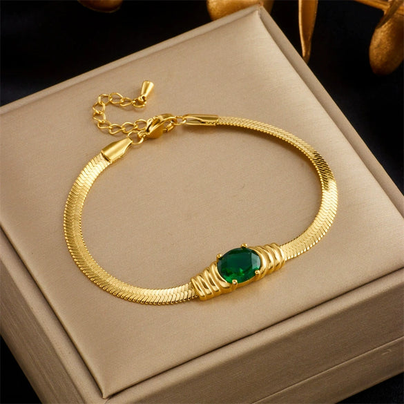 Simple Highend Retro Metal Snake Bone Chain Faceted Inlaid Rhinestone Women's Bracelet Necklace Stainless Steel Electroplated